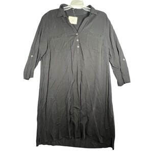 Sonoma Life +‎ Style Women's Black Roll-Tab Sleeve Shirtdress Size XL